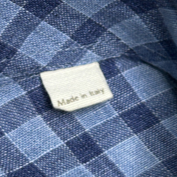 Billy Reid Mens L Blue Plaid Button Up Shirt 100% Linen Italy - Picture 4 of 7